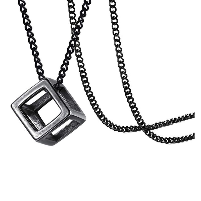 Xusamss Fashion Titanium Steel Hollow Cubic Pendant Necklace,22" Link chain - Image 1